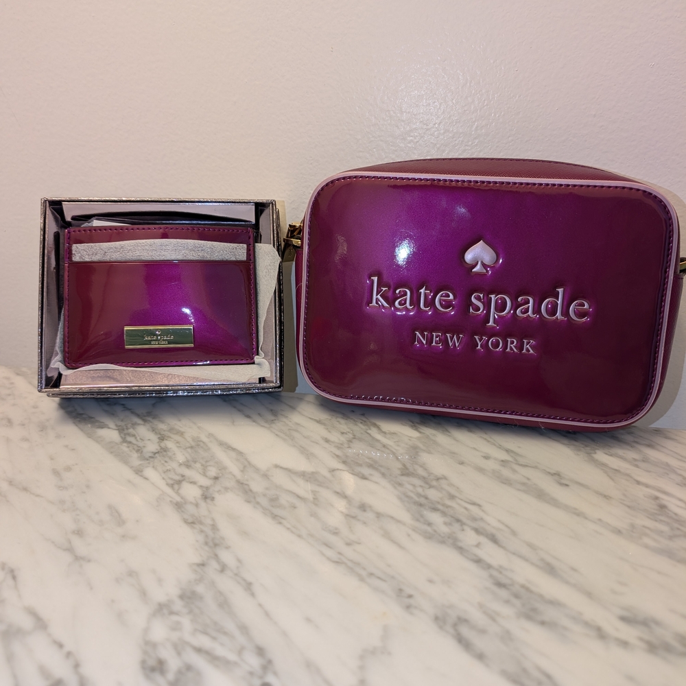 Kate Spade Oh Snap Camera Bag + Card Case Dark Raspberry NWT